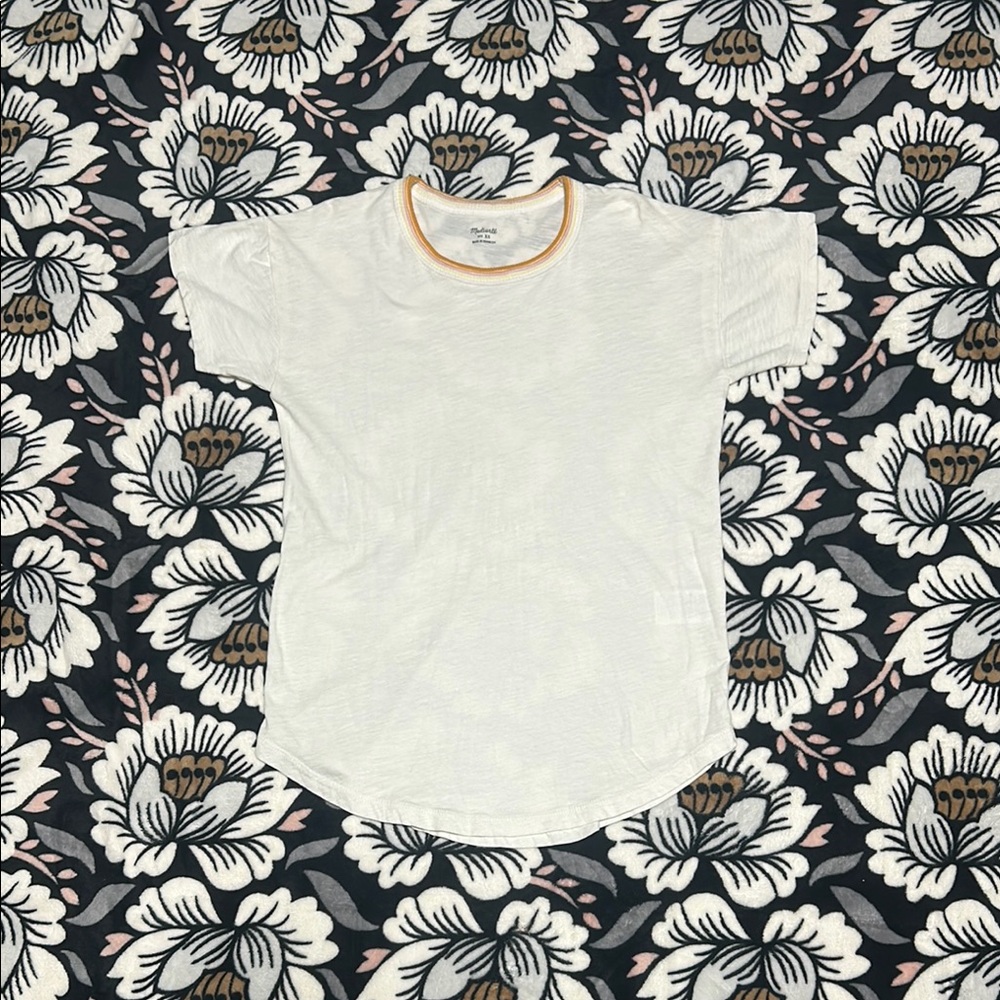 Madewell Cream Tee with Gold and Purple Trim